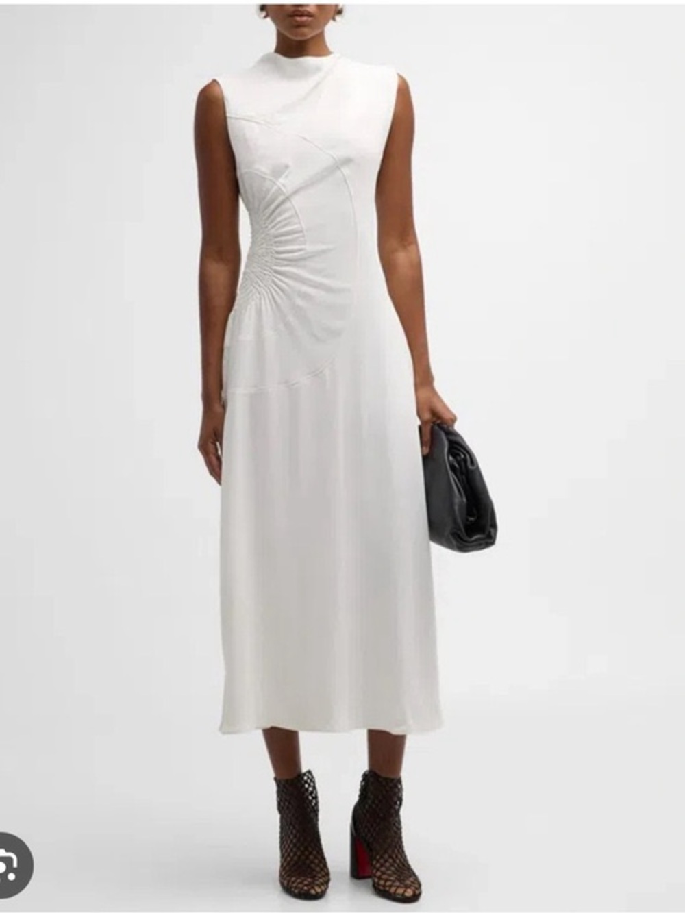 A.L.C. Kaia Gathered Waist Sleeveless Mock Neck Midi Dress White 10 NEW READ